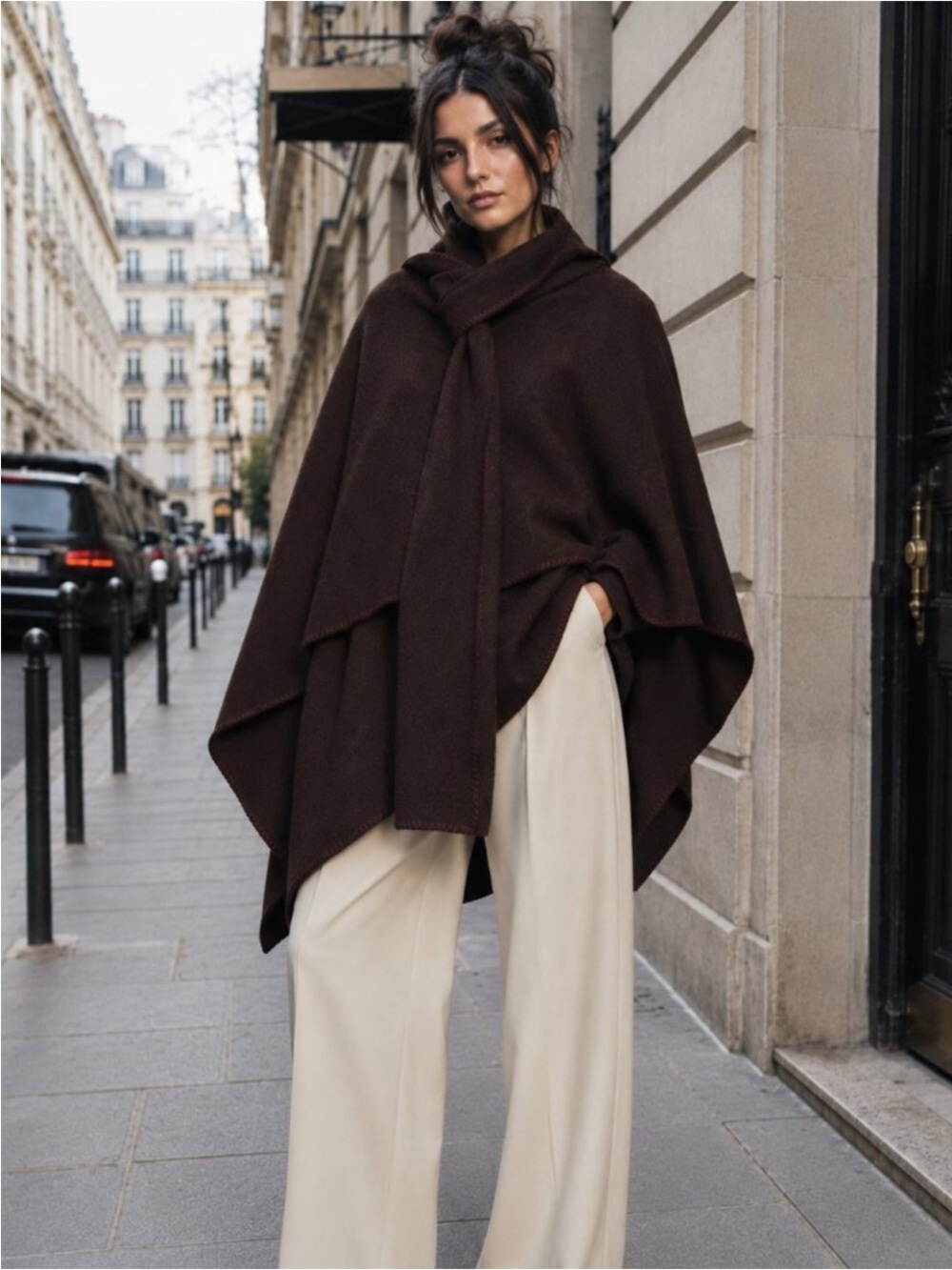 NWT Zara Knit Cape With Contrasting Thread Scarf